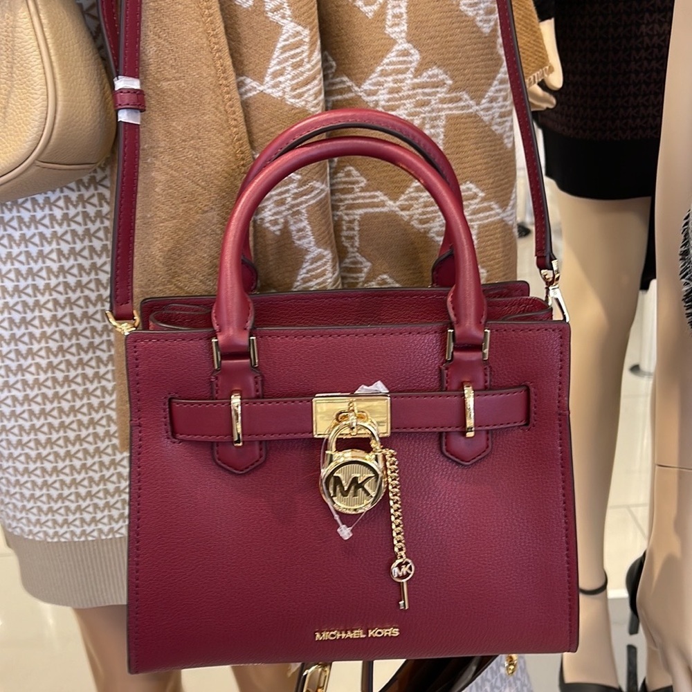 Michael Kors Hamilton Small Satchel Shoulder Crossbody Bag Dark Cherry COLOR - Picture 7 of 15